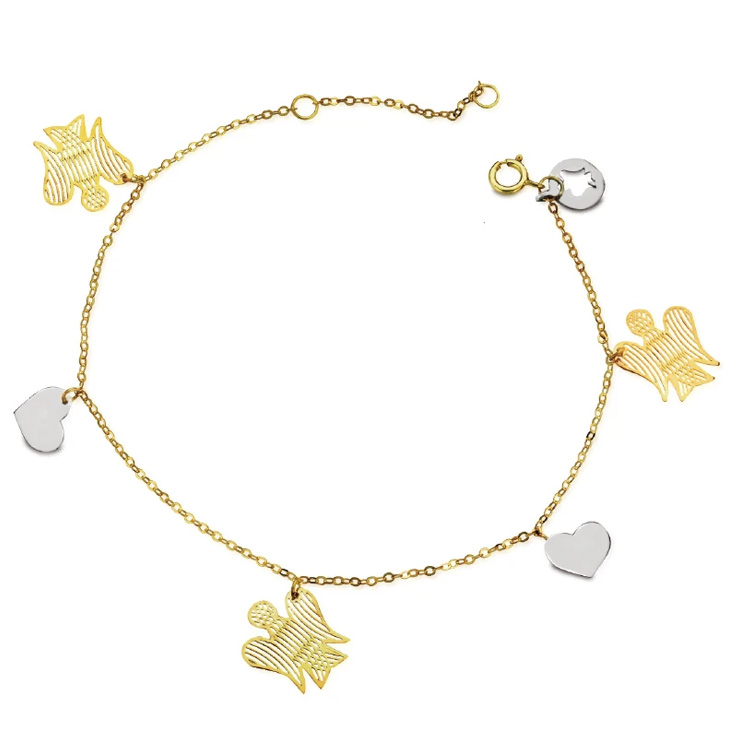 Bracciale in oro 9kt con Angioletti e cuori NKT 222