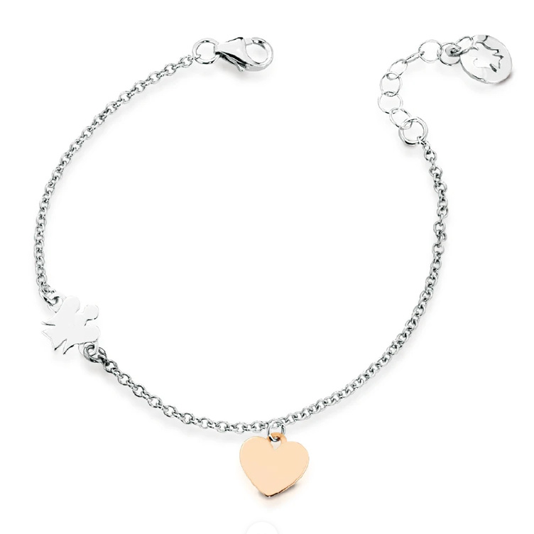 Bracciale in oro bianco da bimba 9kt con Angioletto e cuore NKT 243