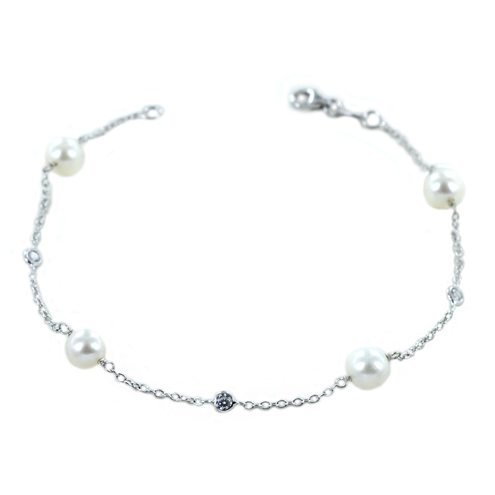 Bracciale in oro bianco a con perle e zirconi