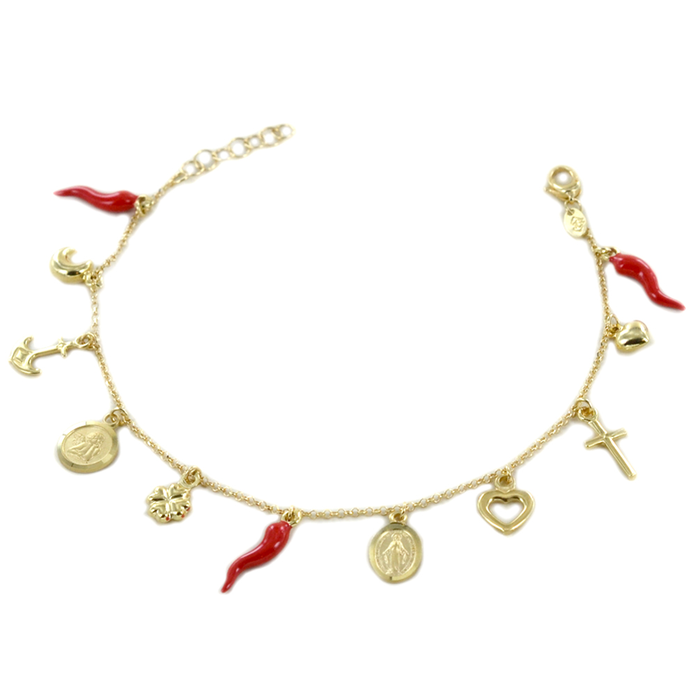 Bracciale in oro giallo 18 kt con pendenti 