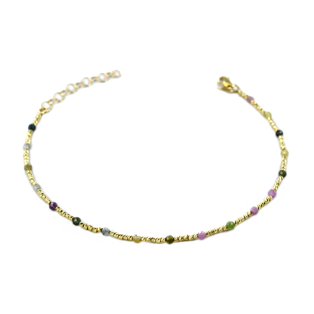 Bracciale in oro Giallo a sfere piccole sfaccettate multicolor