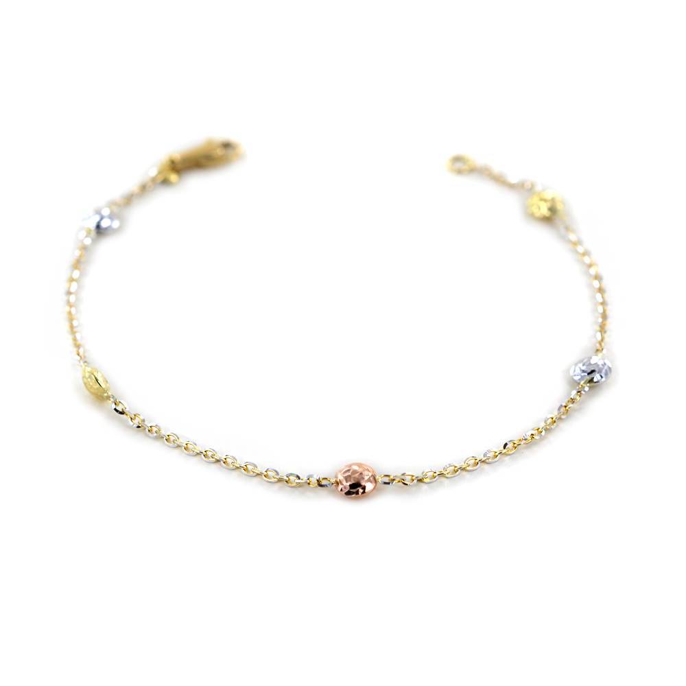 Bracciale sfere in oro giallo bianco e rosa