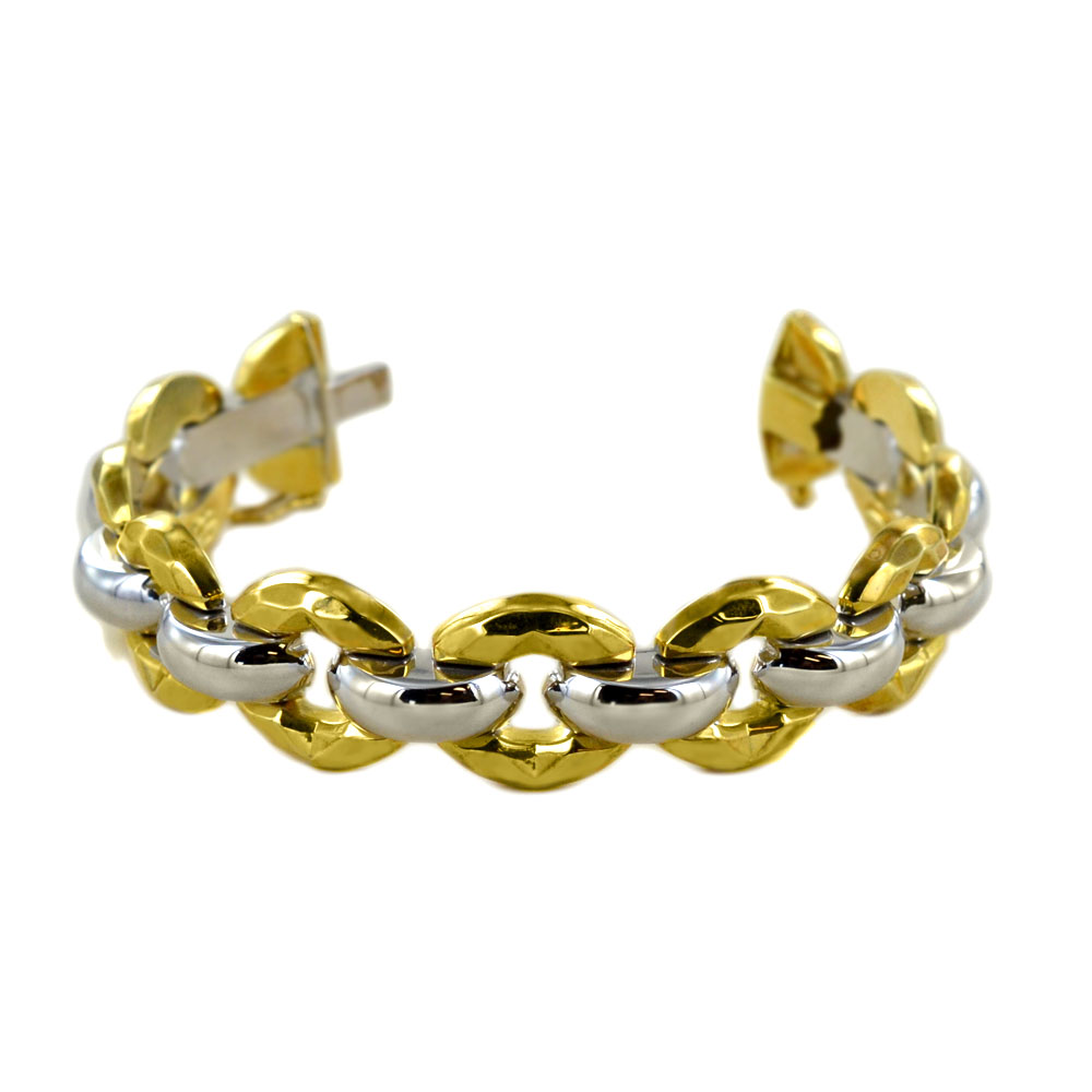 Bracciale in oro giallo e bianco a maglia fantasia 