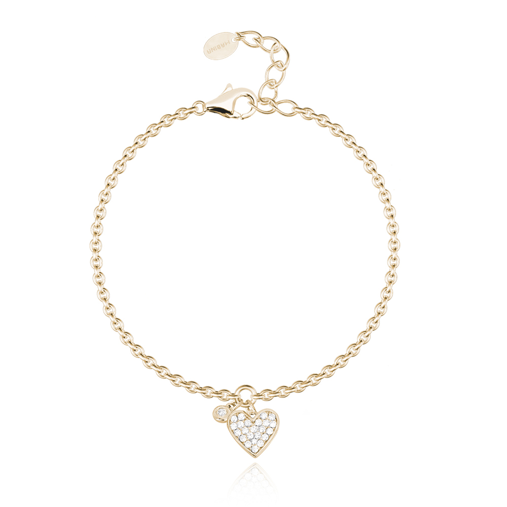 Bracciale Mabina Donna in argento dorato con ciondolo a cuore in pav di zirconi e punto luce