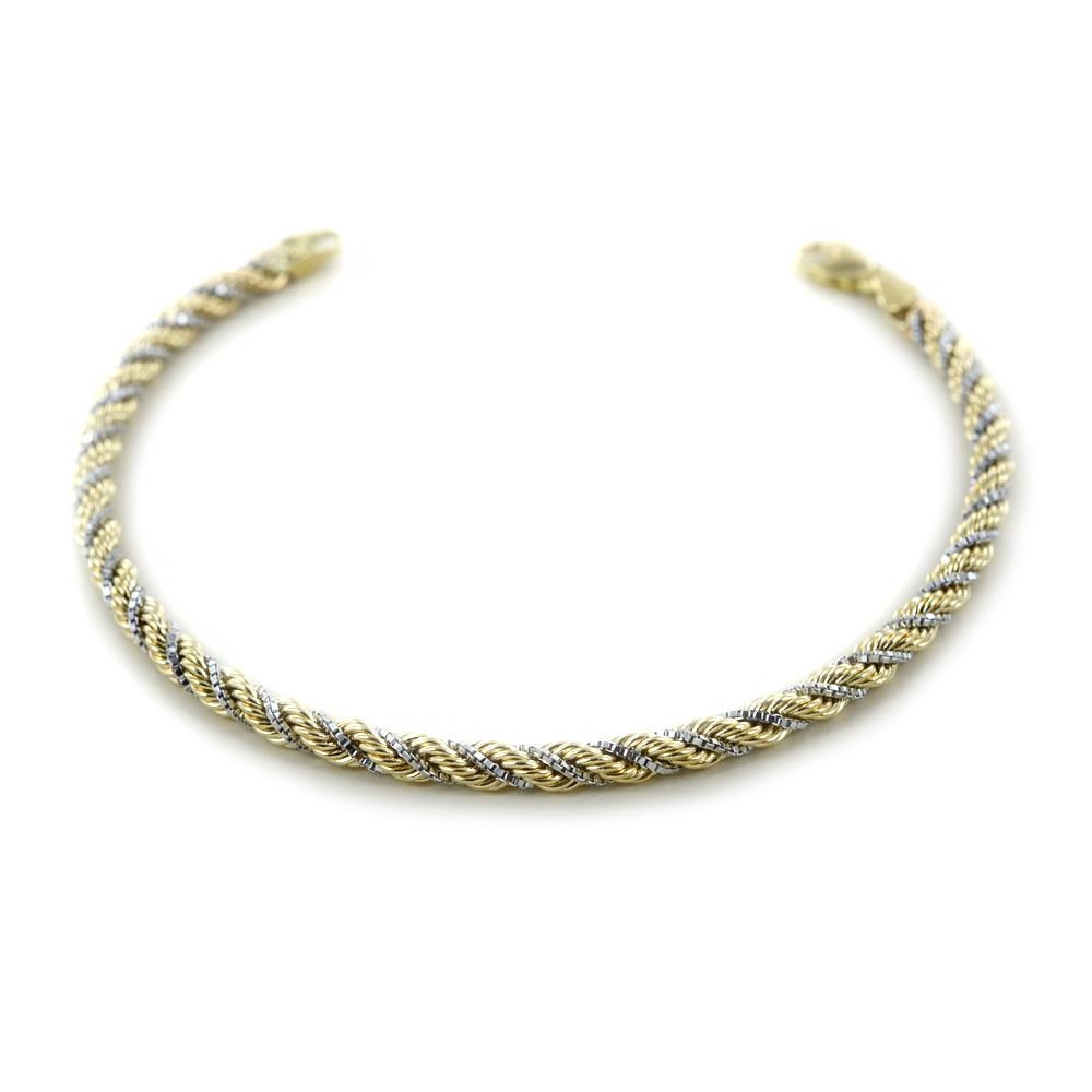 Bracciale maglia fune in oro giallo e bianco 18 cm 