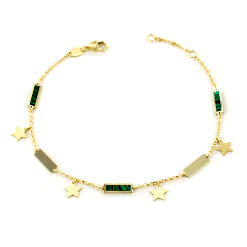 Bracciale Malachite in oro giallo Stelle e Smalto