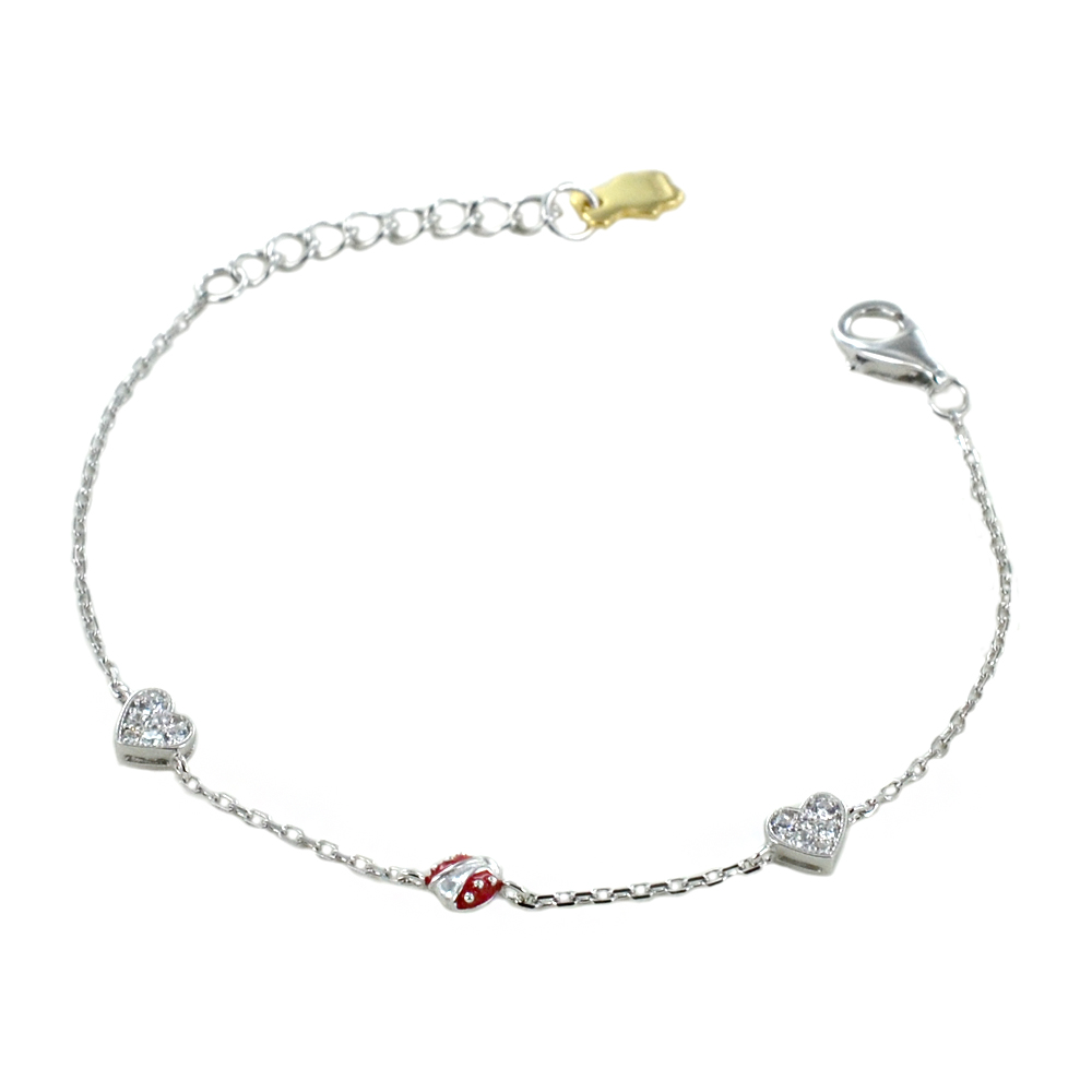 Bracciale Nanan da bambia in argento con Coccinella e Cuori NAN0604