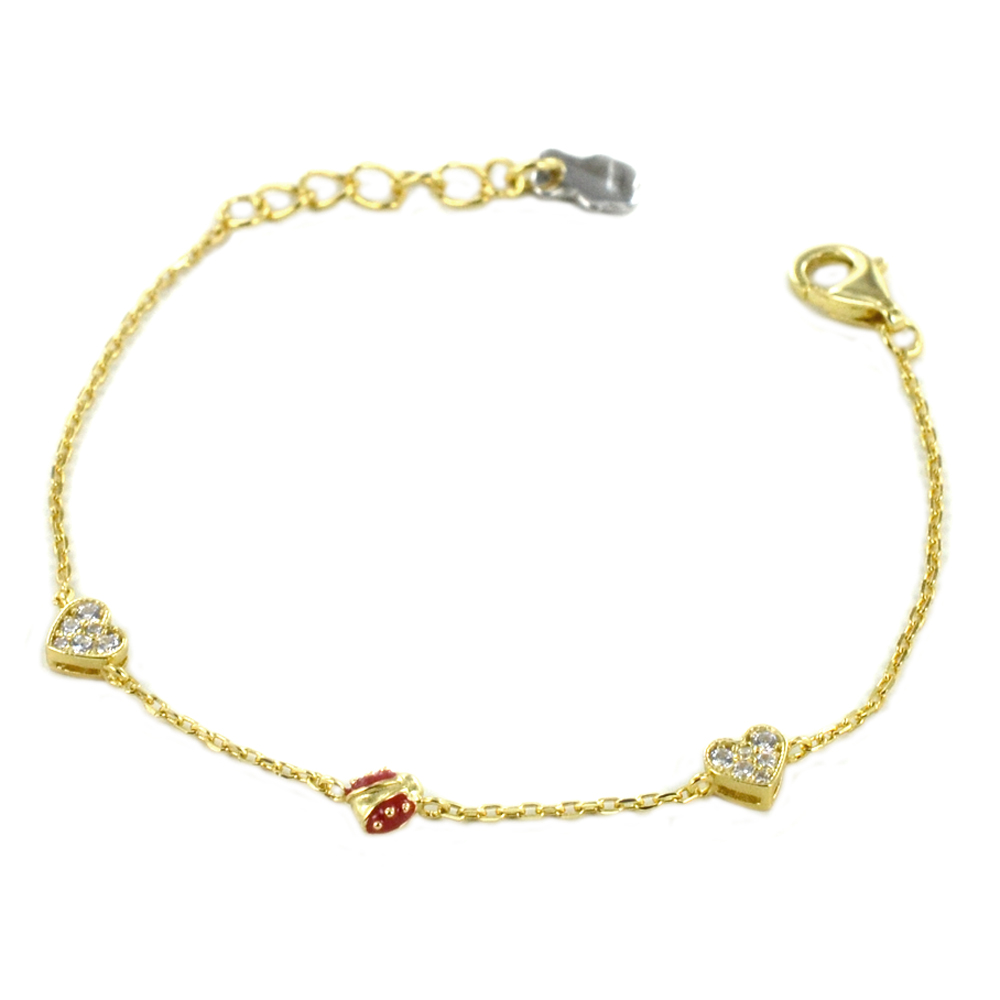 Bracciale Nanan da bambia in argento giallo con Coccinella e Cuori NAN0604