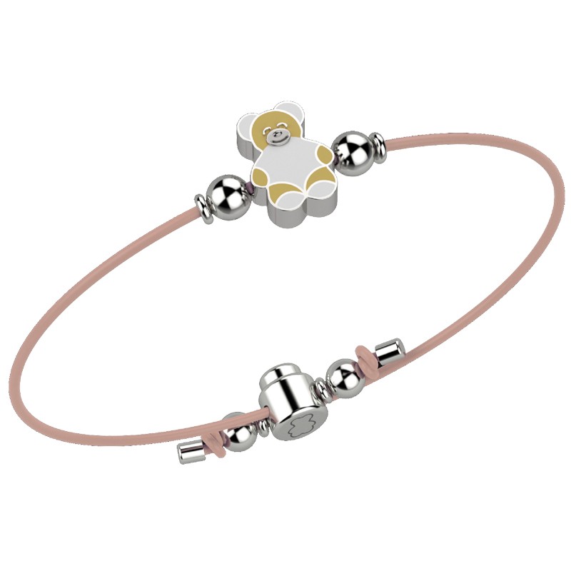 Bracciale Nanan da bambina con orsetto e laccio rosa NAN0037