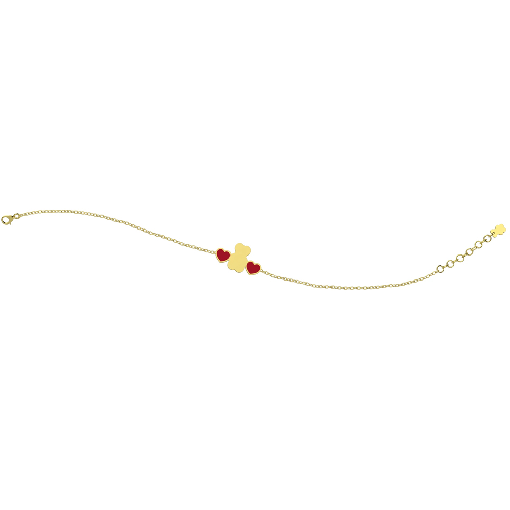 Bracciale Nanan da bambino/a in oro 9kt con targhetta personalizzabile con cuoricini rossi NGLD0015