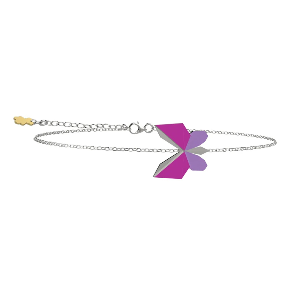 Bracciale Nanan Origami con farfallina in argento e smalto viola e fucsia NAN0709