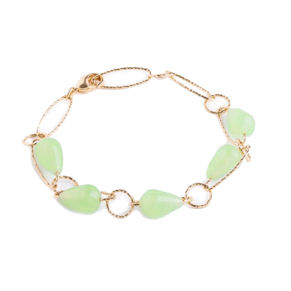 Bracciale Rebecca in Bronzo giallo collezione Tulipe con cinque pietre colorate verde