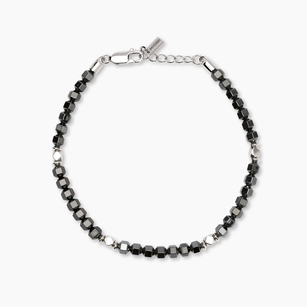 Bracciale regolabile da uomo in argento e ematite Porto Alegre 534089