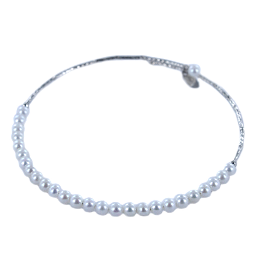 Bracciale rigido in oro Bianco con perle acqua dolce 3.00 - 3.50 mm