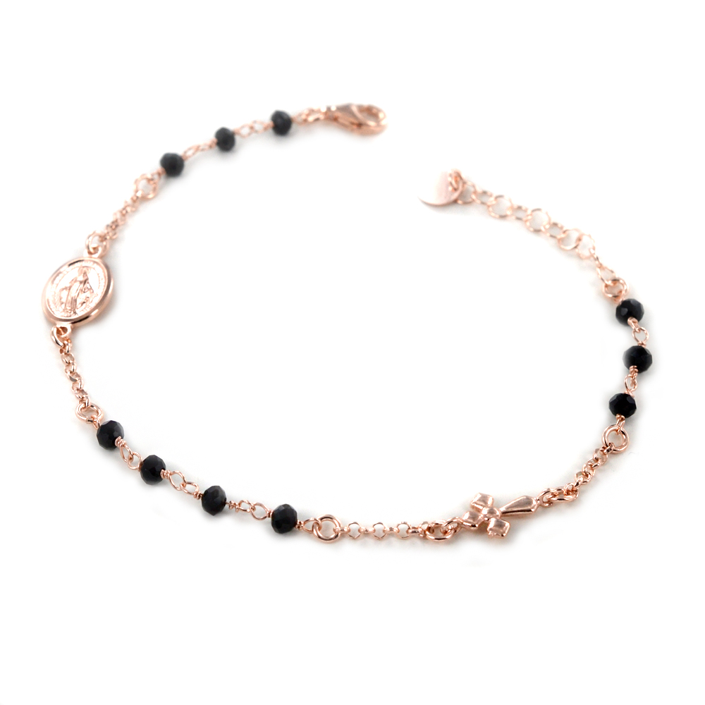 Bracciale Rosario in Argento rosa e Onice nera