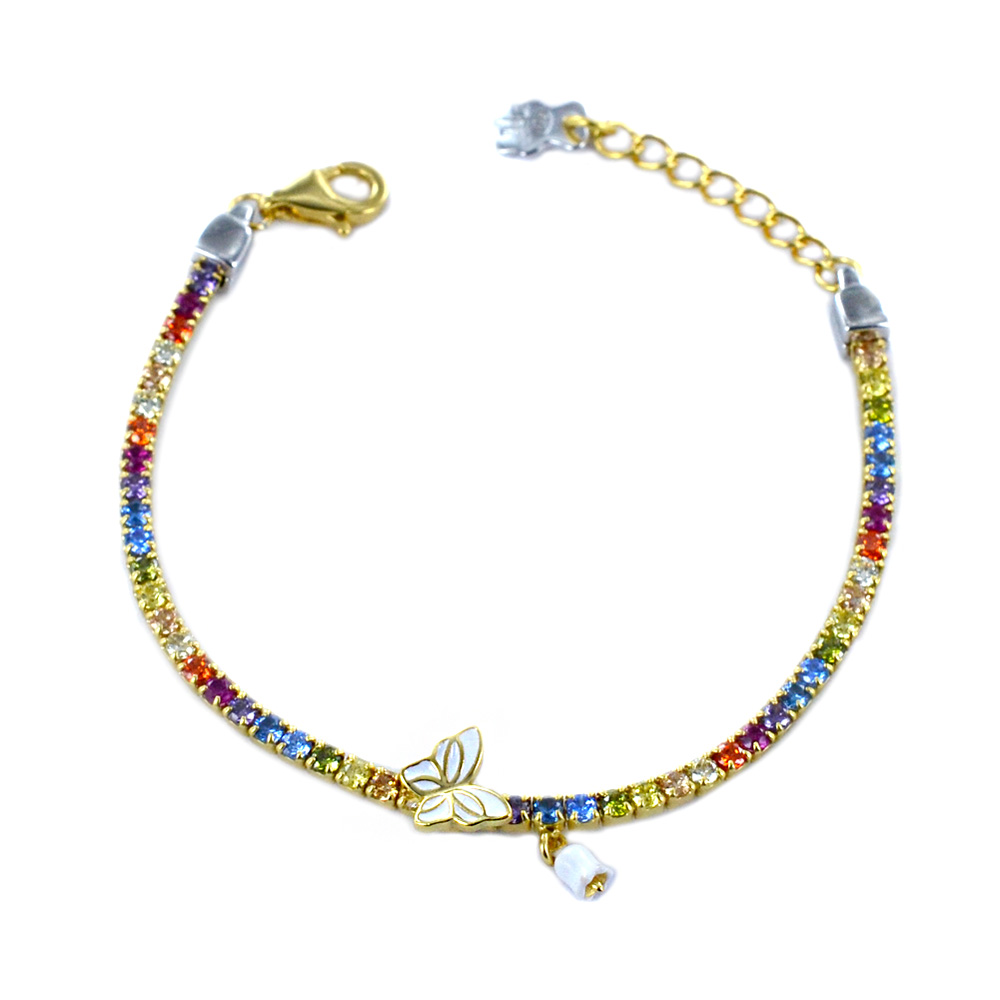 Bracciale Tennis Arcobaleno Nanan in argento con farfalla NAN0552