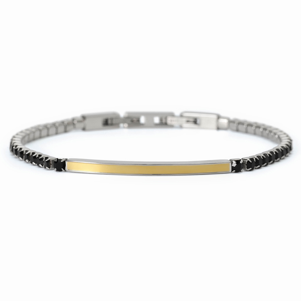 Bracciale tennis con targa da uomo 2Jewels in acciaio e cristalli neri