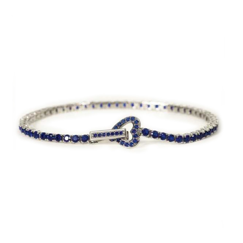 Bracciale tennis cuore in argento con zirconi blu 533555-M