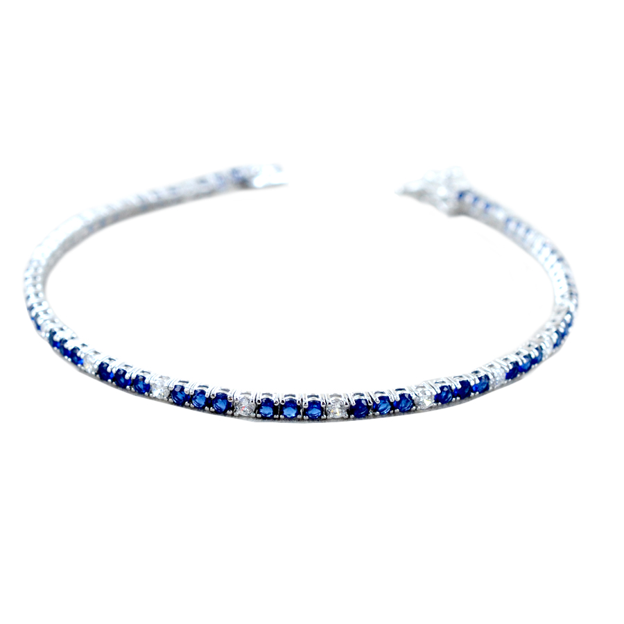 Bracciale Tennis da Uomo in argento con zirconi blu e bianchi