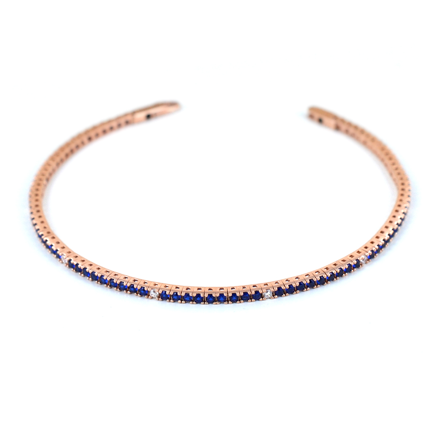 Bracciale tennis da uomo in argento e zirconi blu e bianchi 19 cm