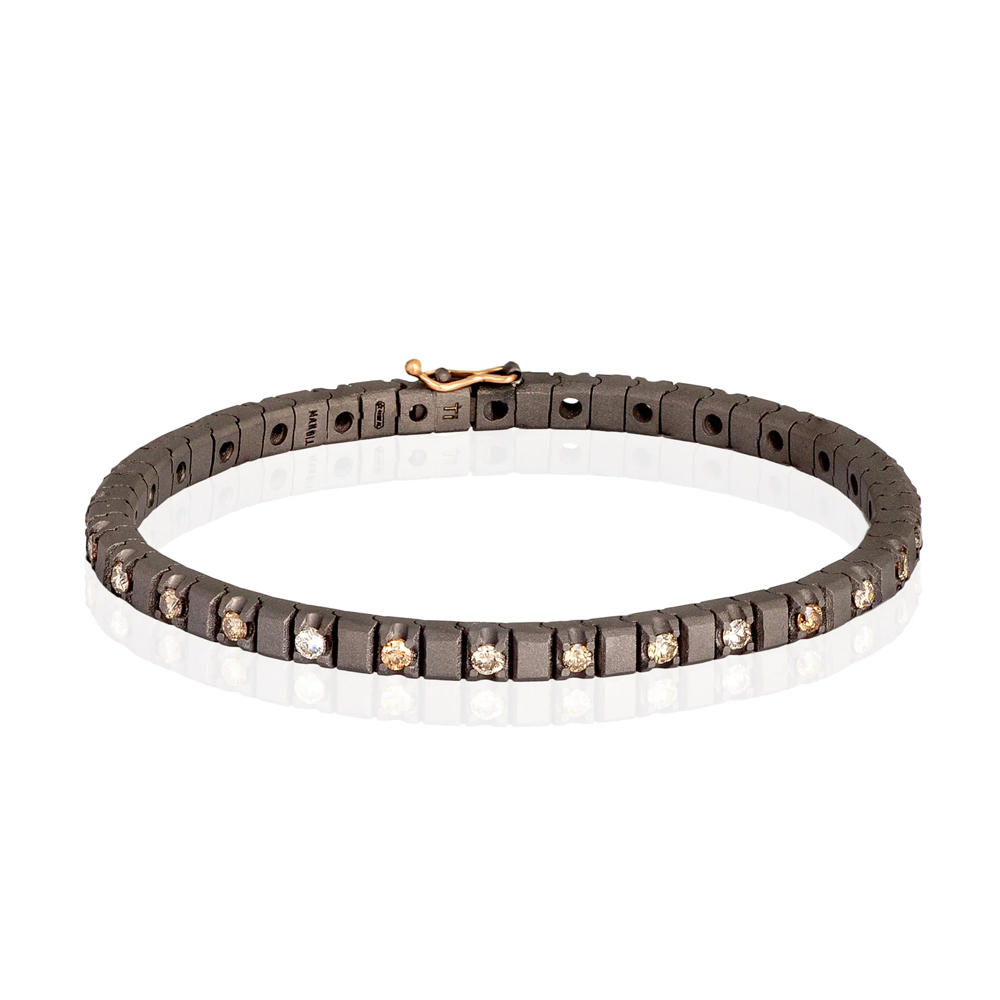 Bracciale Tennis da uomo in Titanio Oro e Diamanti Brown 