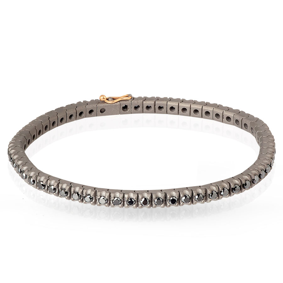 Bracciale Tennis da uomo in Titanio Oro e Diamanti Neri 