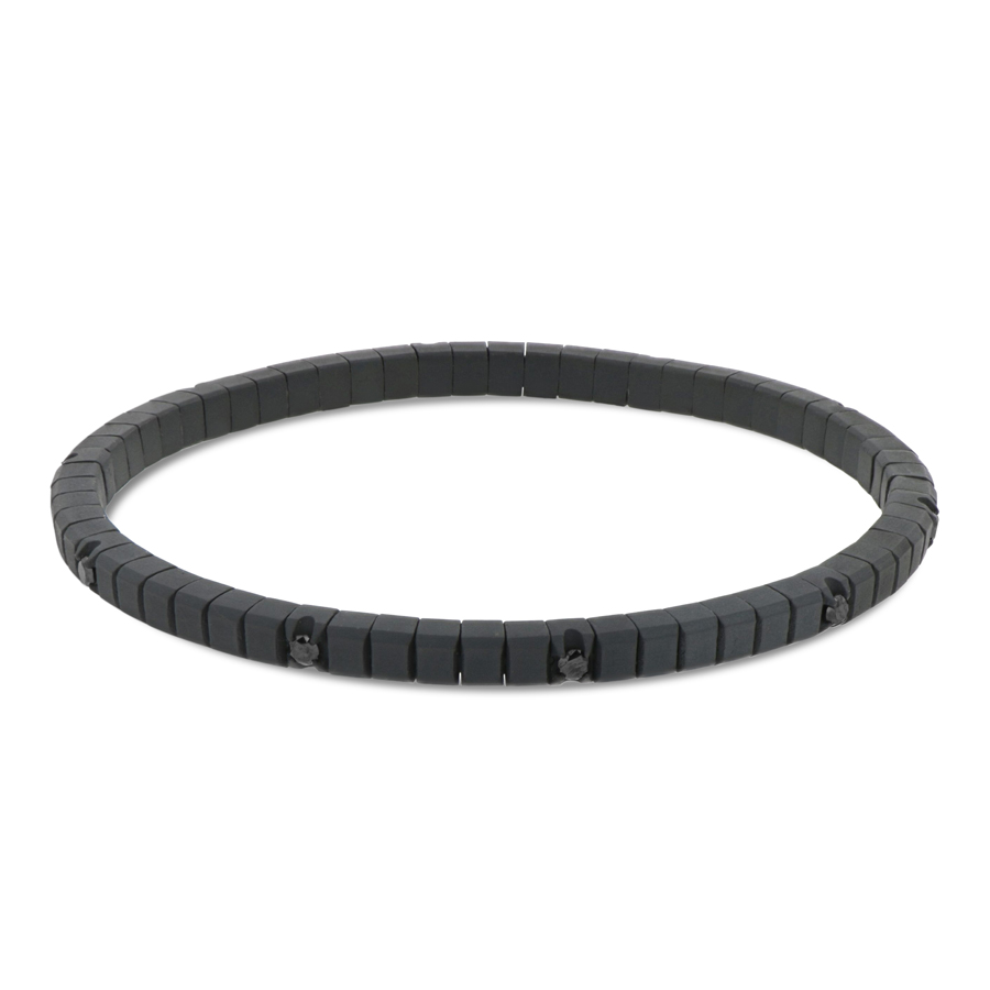 Bracciale Tennis elastico da uomo in Titanio nero e diamanti neri