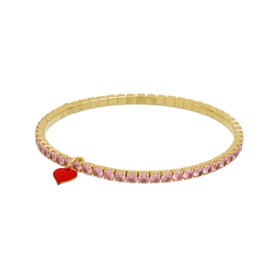 Bracciale Tennis elastico Gummie Rosa Cuori Milano collezione Maggiolina 