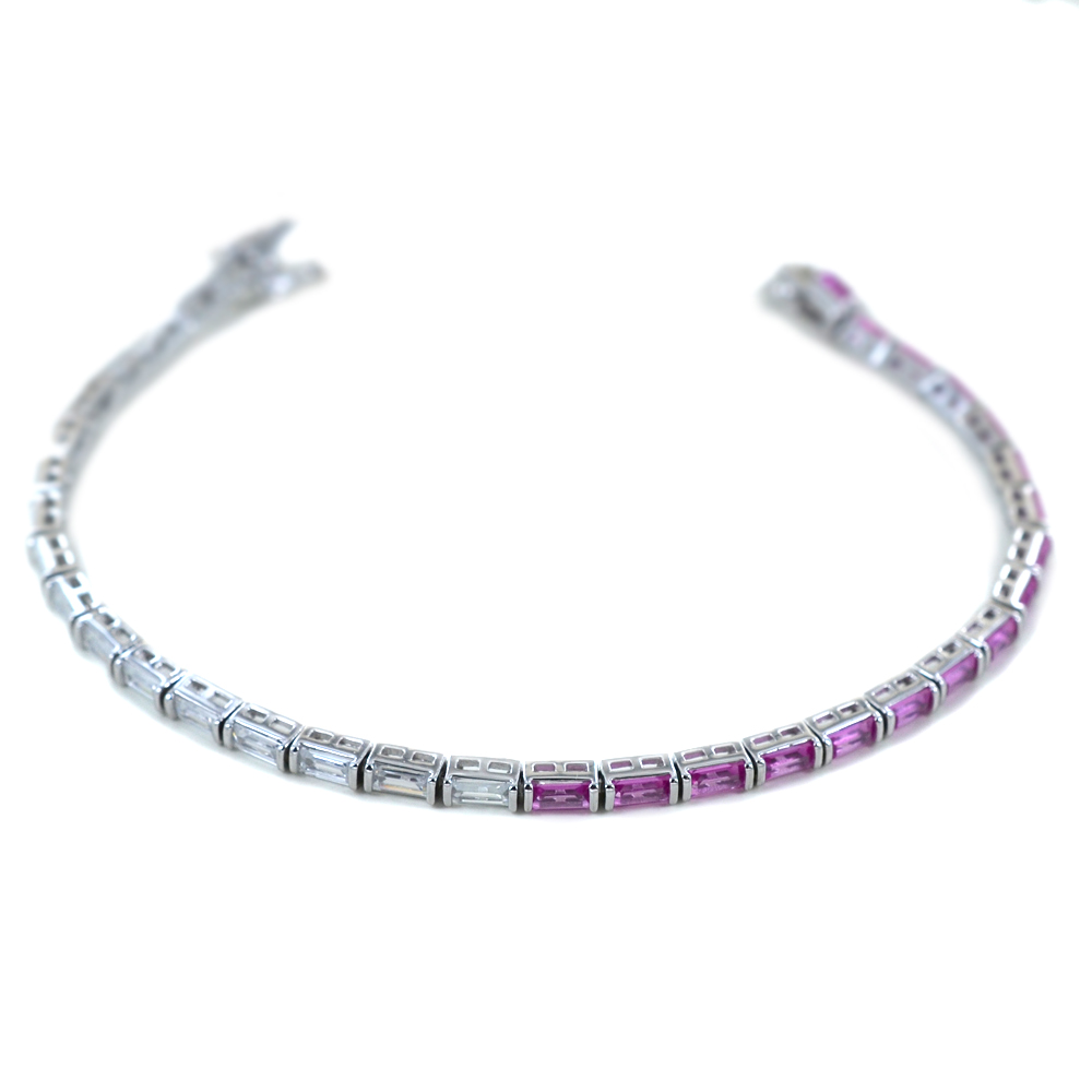 Bracciale Tennis in argento con zirconi rosa e bianchi 