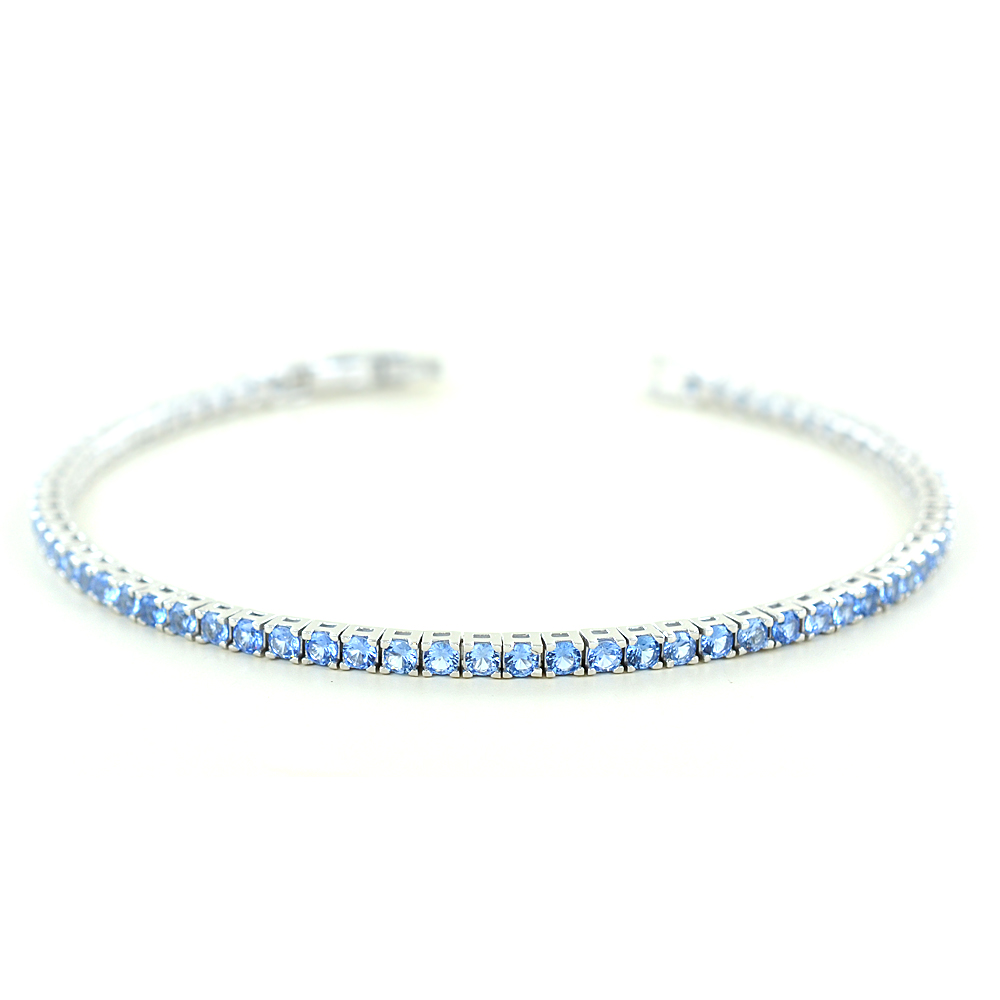 Bracciale tennis in argento e zirconi azzurri small 16 cm