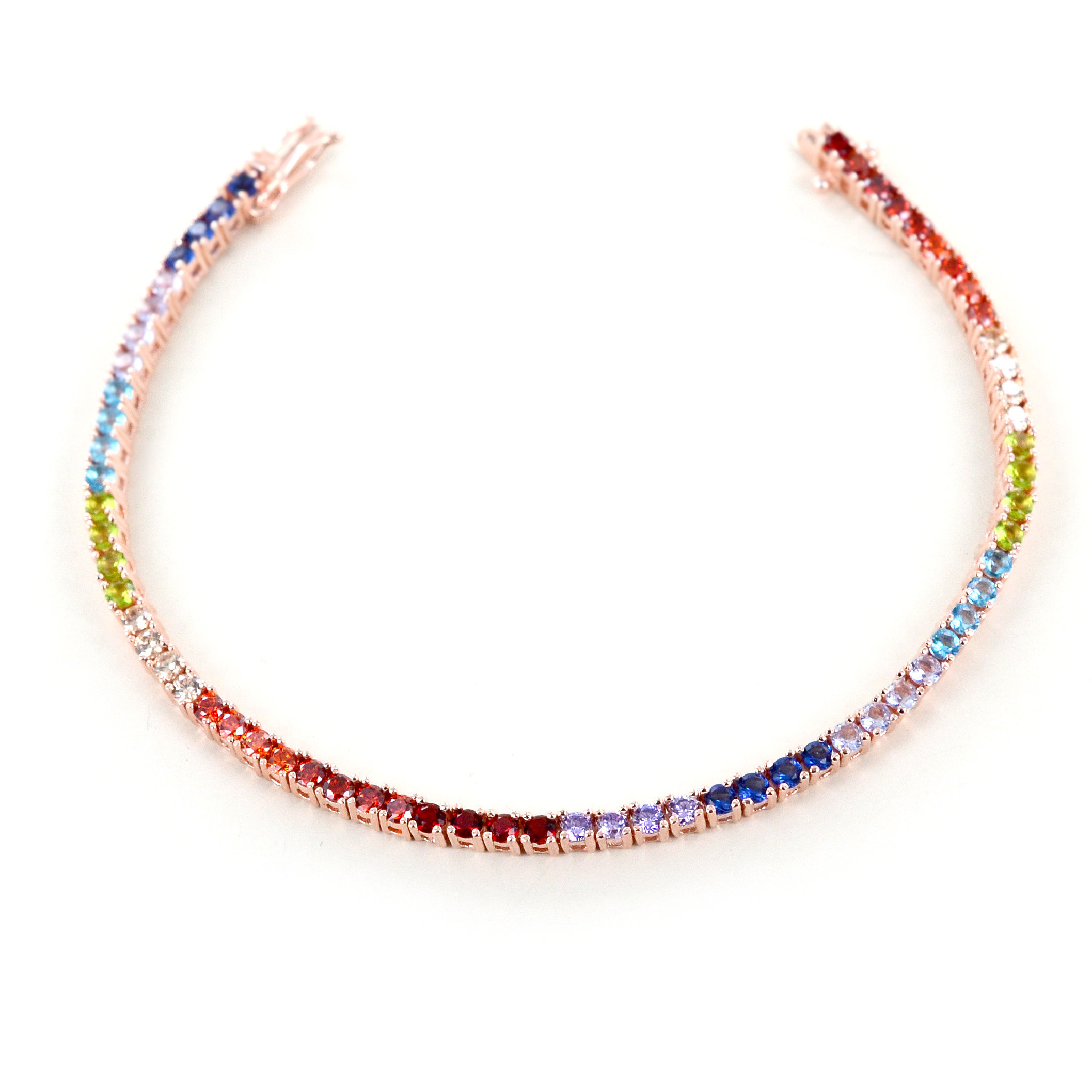Bracciale tennis in argento e zirconi colorati - Tennis Rainbow 15 cm
