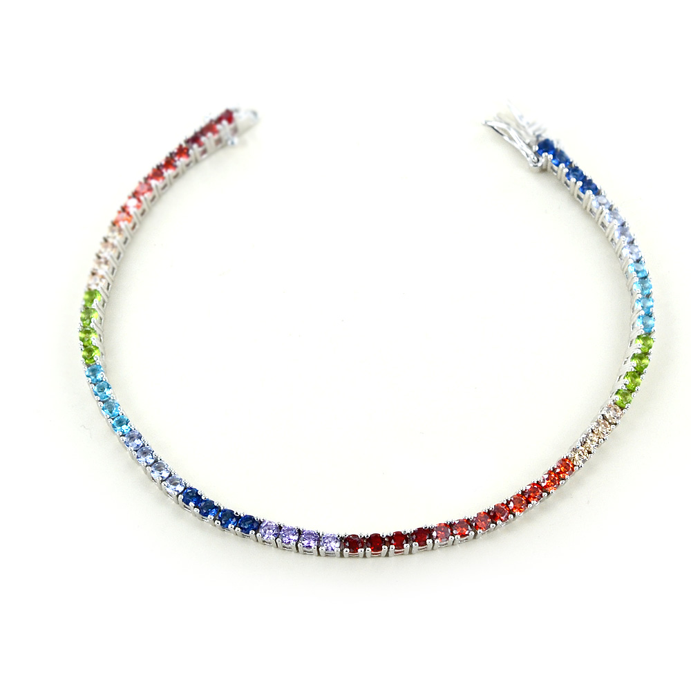 Bracciale tennis in argento e zirconi colorati - Tennis Rainbow 18 cm