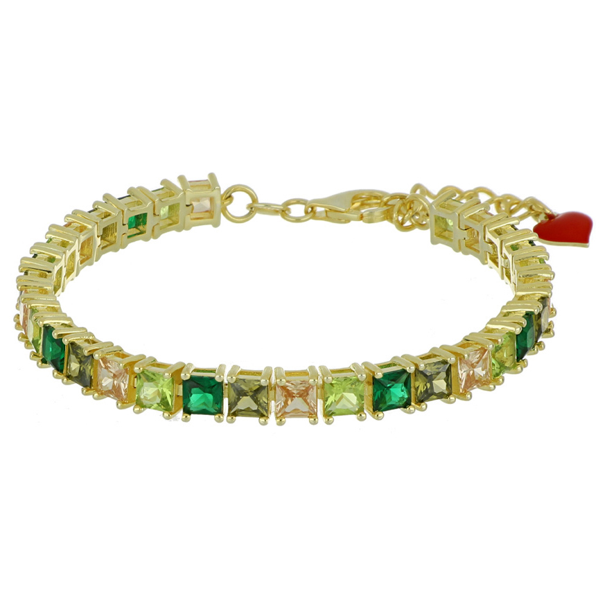 Bracciale Tennis in argento giallo e Zirconi Verdi Cuori Milano Rio Verde