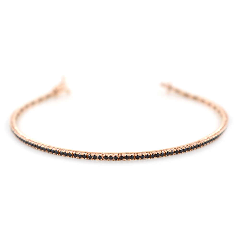 Bracciale Tennis in oro rosa con zirconi neri - modello sottile 1.80 mm