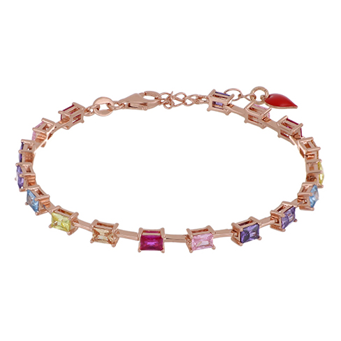 Bracciale tipo Tennis Arcobaleno Rainbow in argento rosa e Zirconi Cuori Milano