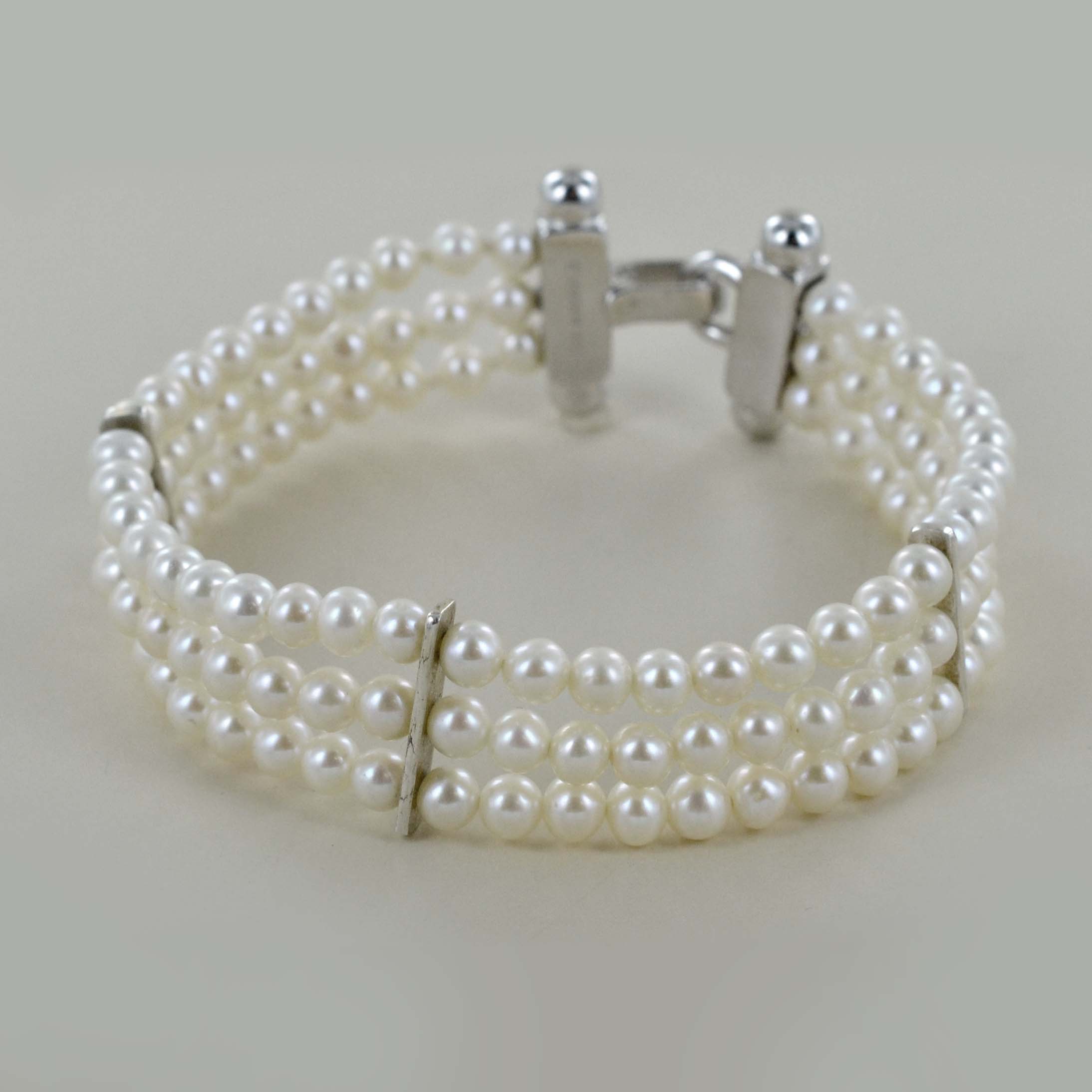 Bracciale triplo Filo di Perle Freshwater e argento