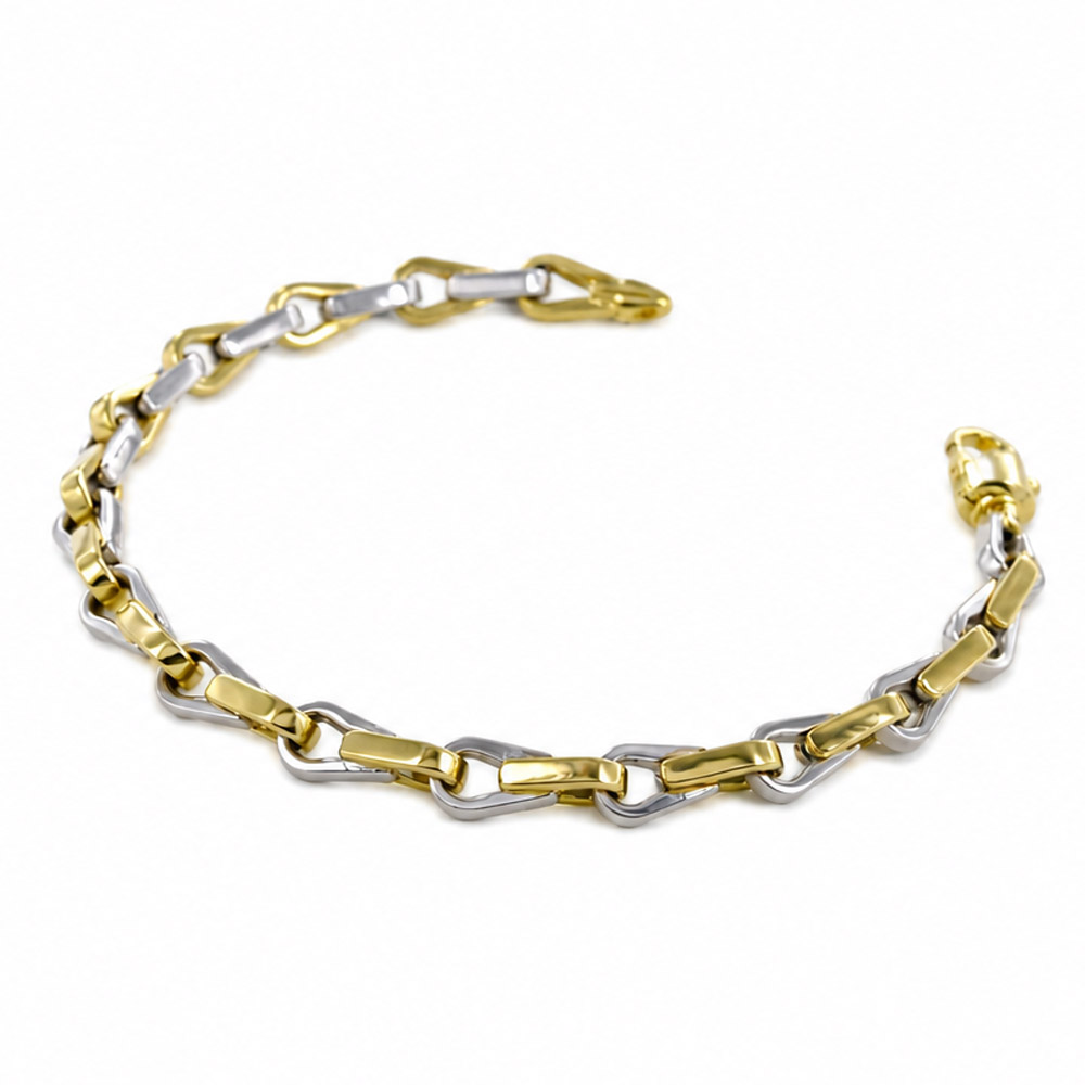 Bracciale Uomo in oro giallo e bianco con maglia fantasia 