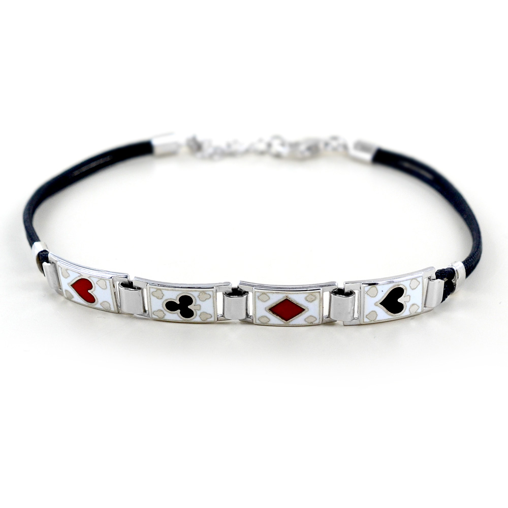 Bracciale Uomo Poker argento e smalti - Bracciale corda Nautica