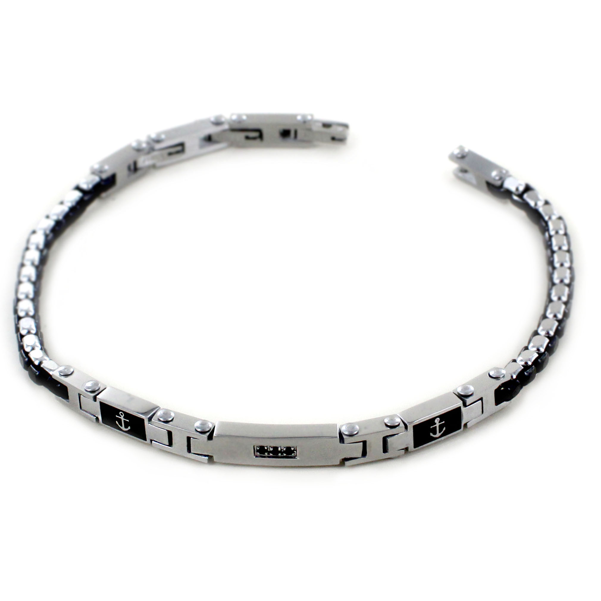 Bracciale Zancan da uomo acciaio con Ancora e spinelli neri UHB 108