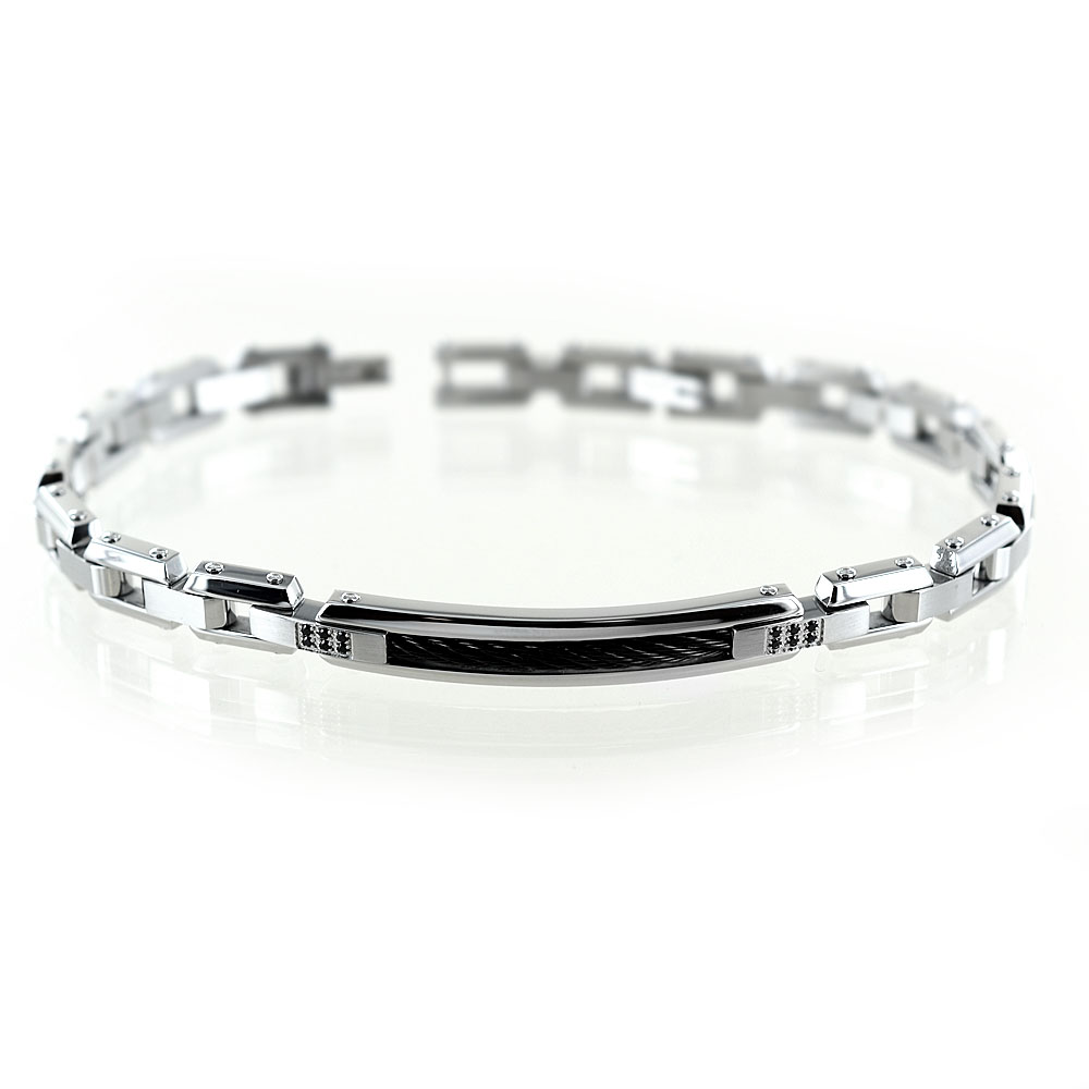 Bracciale Zancan da uomo acciaio e spinelli neri EHB208 