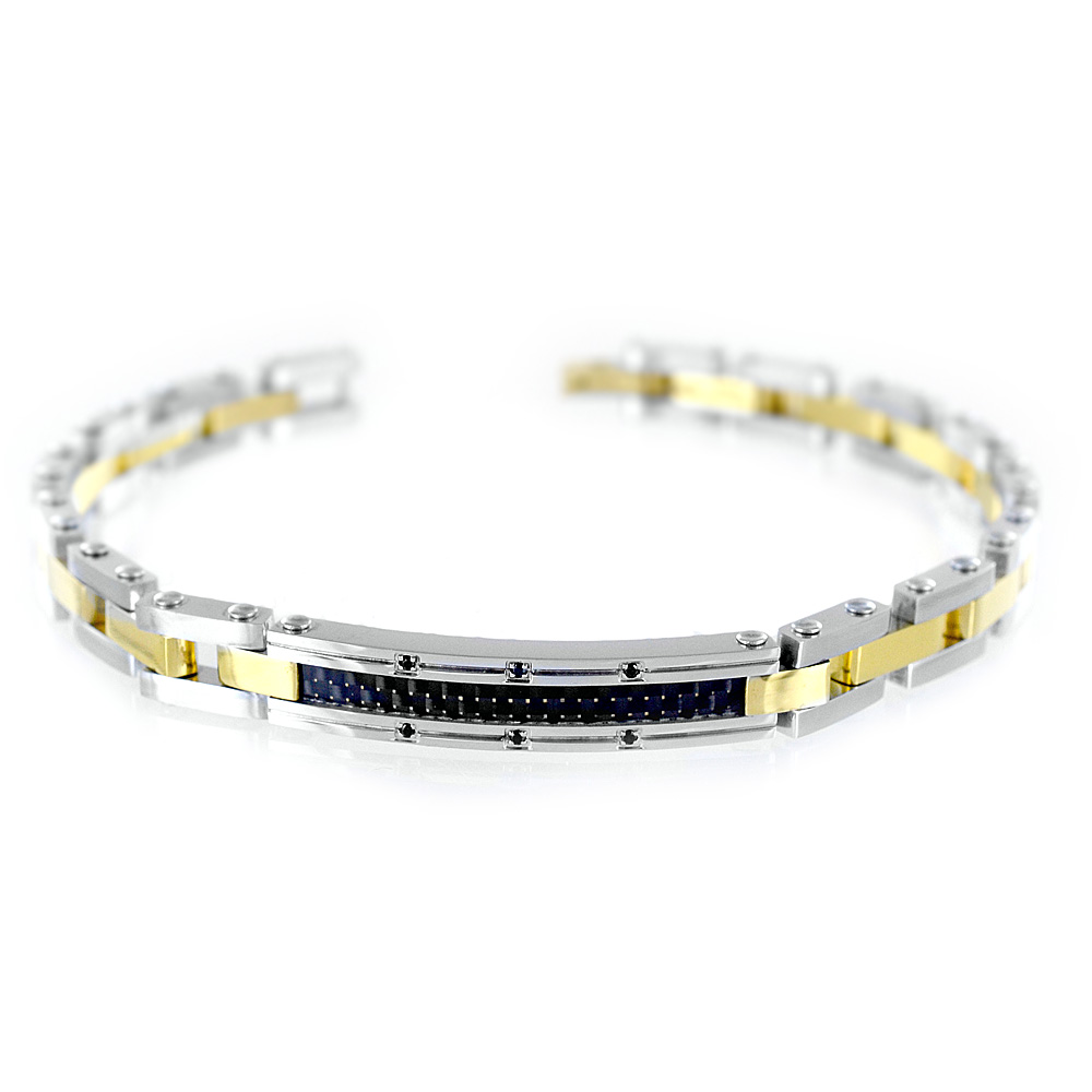 Bracciale Zancan da uomo acciaio pvd giallo e spinelli neri UHB061