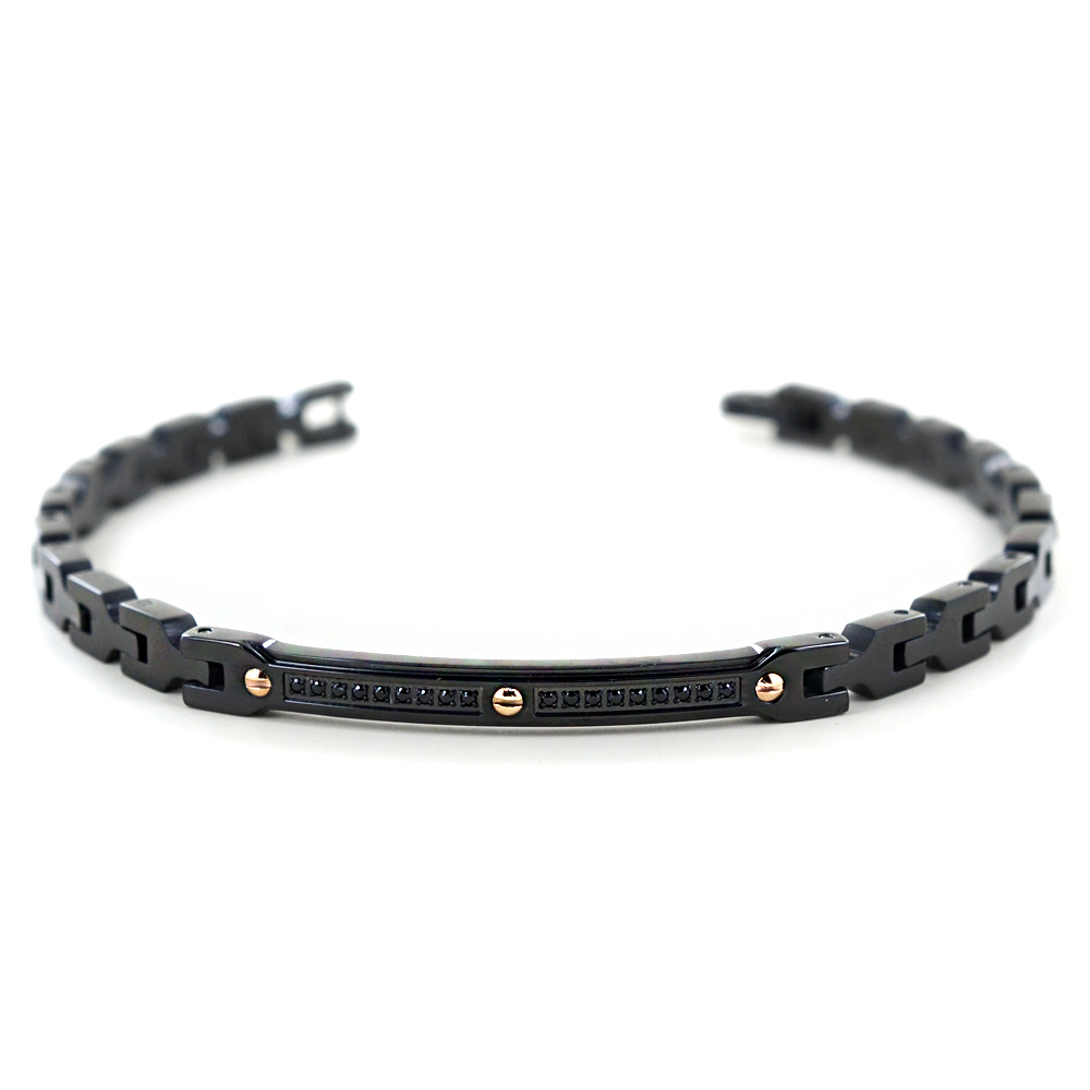 Bracciale Zancan da uomo acciaio pvd nero con spinelli neri EHB193 