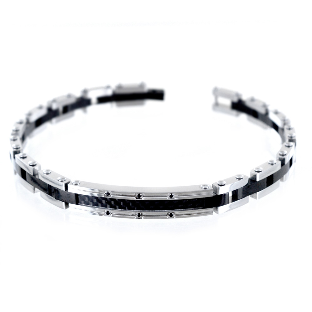 Bracciale Zancan da uomo acciaio silver e pvd nero con spinelli neri UHB059