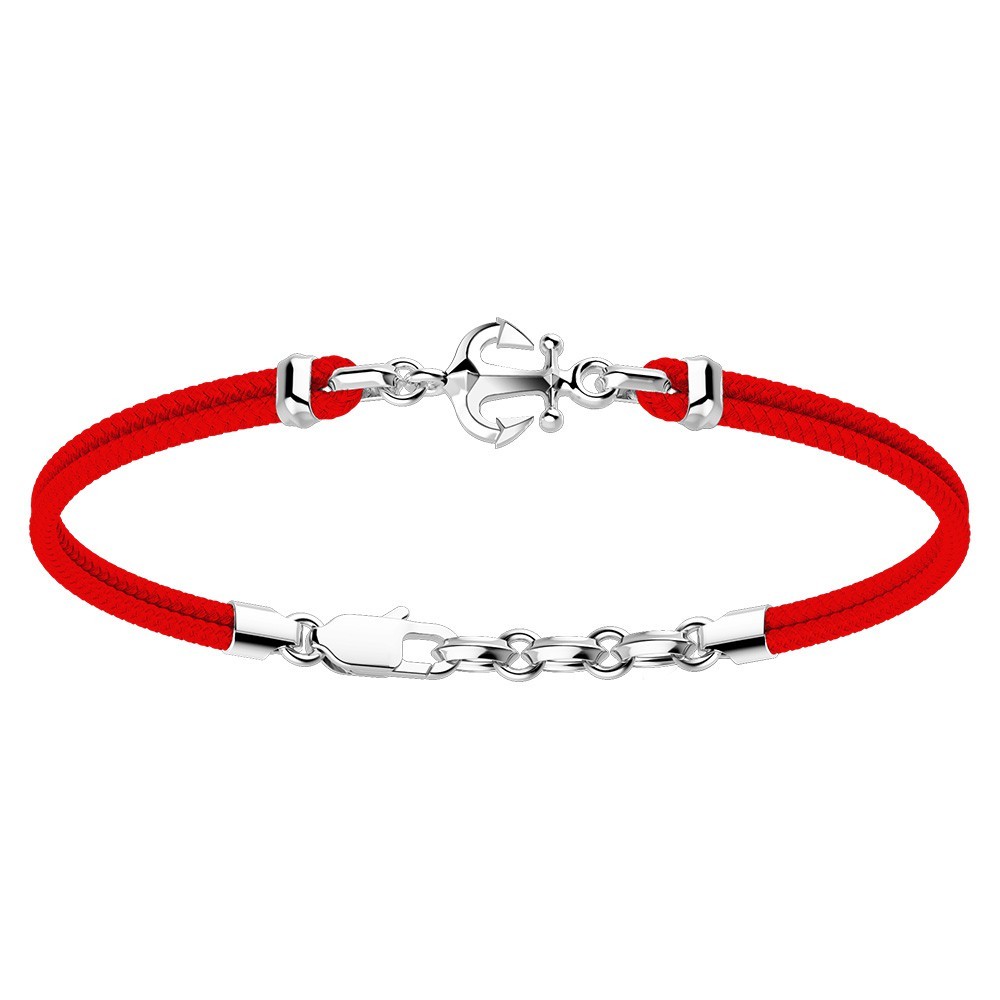 Bracciale Zancan da uomo con ancora in argento e corda nautica rossa