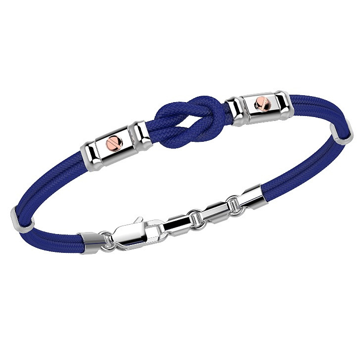 Bracciale Zancan da uomo con nodo in argento e kevlar Azzurro