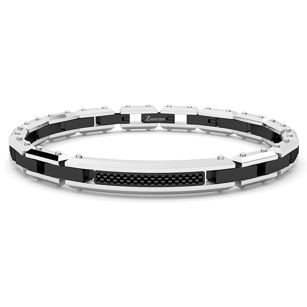 Bracciale Zancan da uomo in acciaio e carbonio nero Hi-Teck EHB258