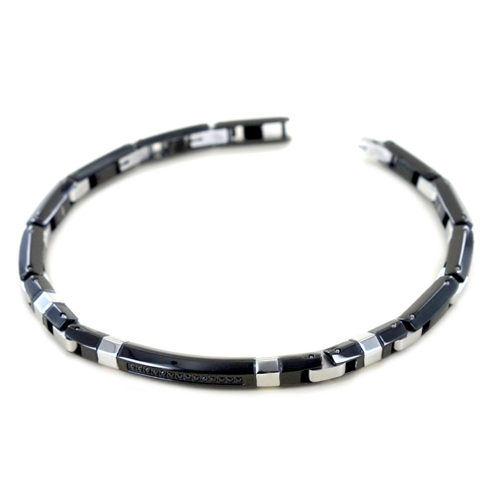 Bracciale Zancan da uomo in acciaio e PVD nero con spinelli neri EHB284