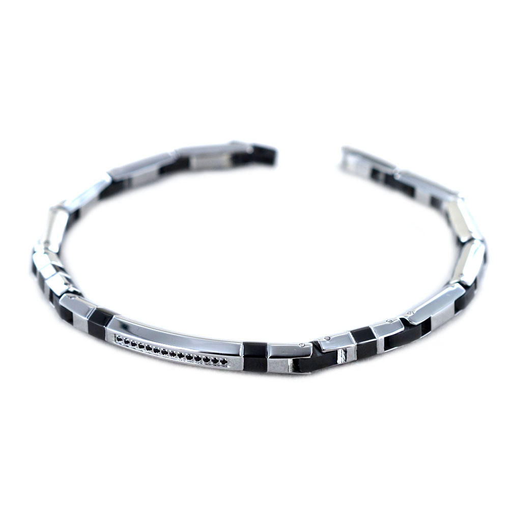 Bracciale Zancan da uomo in acciaio e spinelli neri EHB282