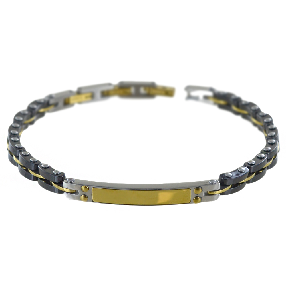 Bracciale Zancan da uomo in acciaio in PVD Nero e Gold UHB052