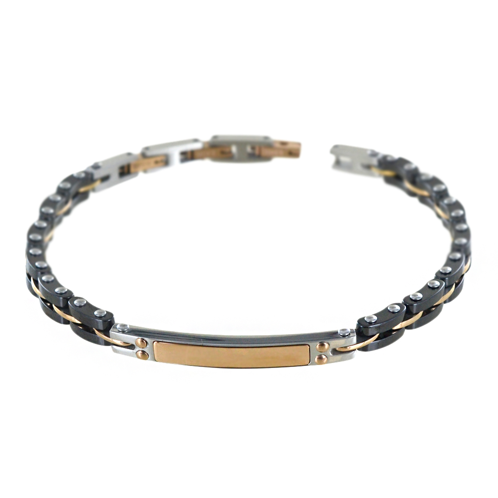 Bracciale Zancan da uomo in acciaio in PVD Nero e Rosa UHB051